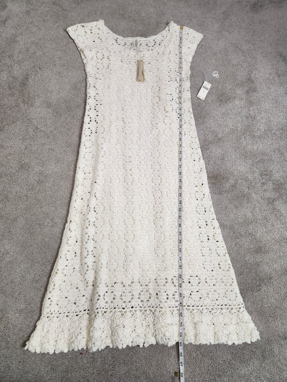 🆕 Anthropologie Britannia Crochet Midi White Summer Dress Sz M Boho Open Knit - Picture 7 of 15